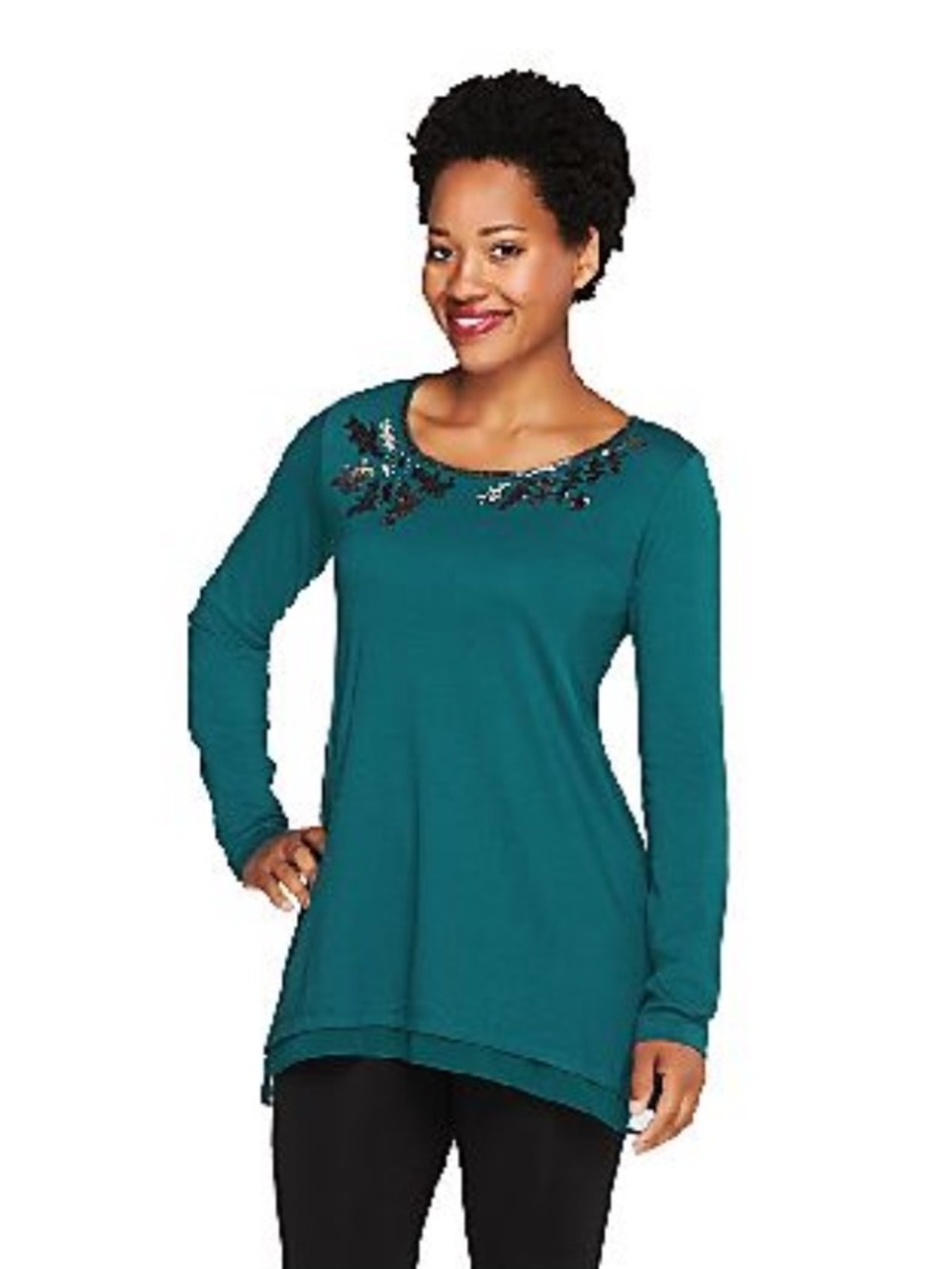 🐷 Logo by Lori Goldstein Knit Top With Beaded Neckline QVC A255760